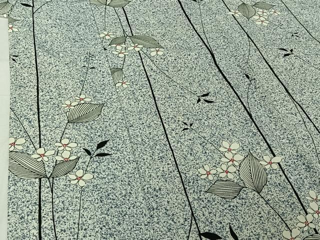 平和屋着物▽上質な小紋 単衣 草花文 正絹 逸品 AABI7611jh