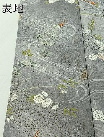 平和屋着物▽小紋 単衣 流水花文 金彩 洗える着物 AABI7613jh