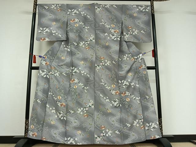 平和屋着物▽小紋 単衣 流水花文 金彩 洗える着物 AABI7613jh