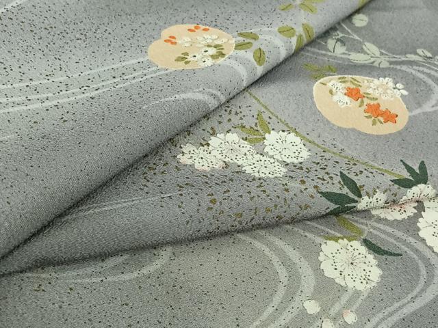 平和屋着物▽小紋 単衣 流水花文 金彩 洗える着物 AABI7613jh