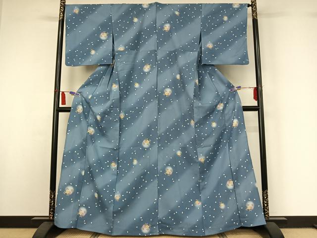 平和屋着物▽小紋 単衣 舞花文 暈し染め 洗える着物 AABI7614jh