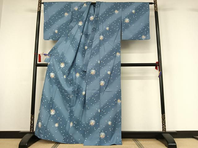平和屋着物▽小紋 単衣 舞花文 暈し染め 洗える着物 AABI7614jh