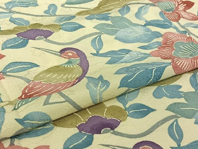 平和屋着物▽上質な小紋 単衣 花鳥文 正絹 逸品 AABI7616jh