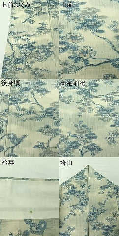平和屋着物▽上質な紬 単衣 枝梅文 正絹 逸品 AABI7626jh