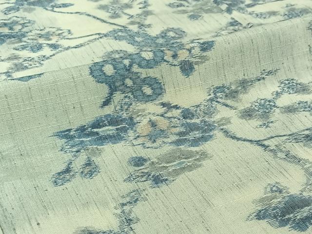 平和屋着物▽上質な紬 単衣 枝梅文 正絹 逸品 AABI7626jh