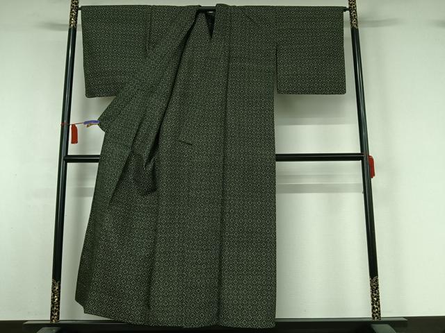 平和屋着物▽上質な紬 単衣 幾何学文様 正絹 逸品 AABI7628jh