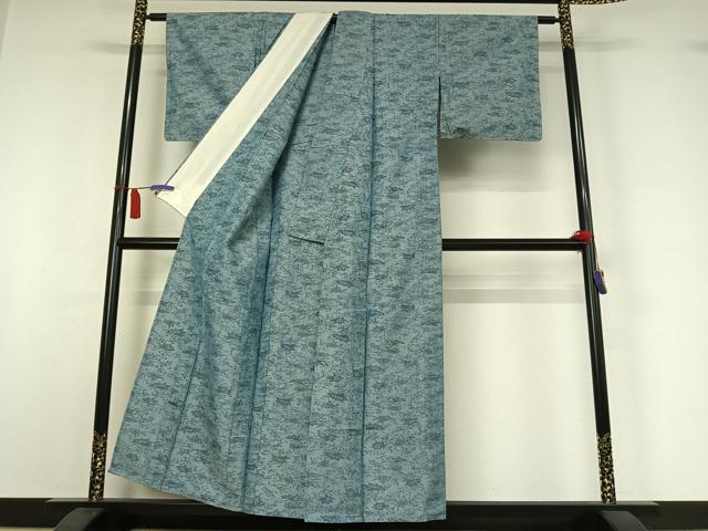 平和屋着物▽上質な紬 単衣 草花文 正絹 逸品 AABI7630jh