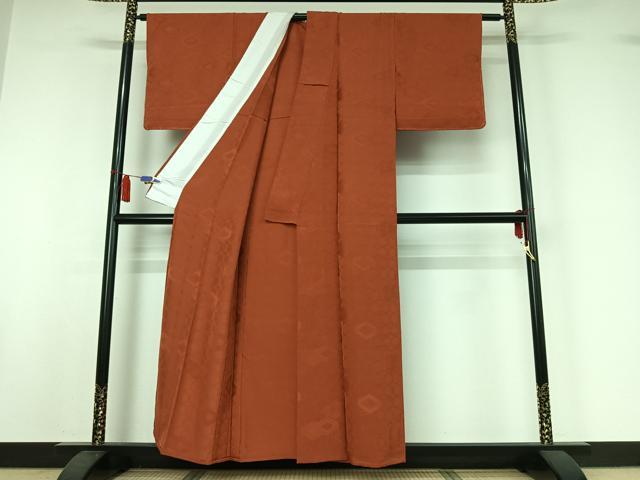 平和屋着物▽上質な色無地 単衣 亀甲地紋 雀茶色 正絹 逸品 AABI7631jh