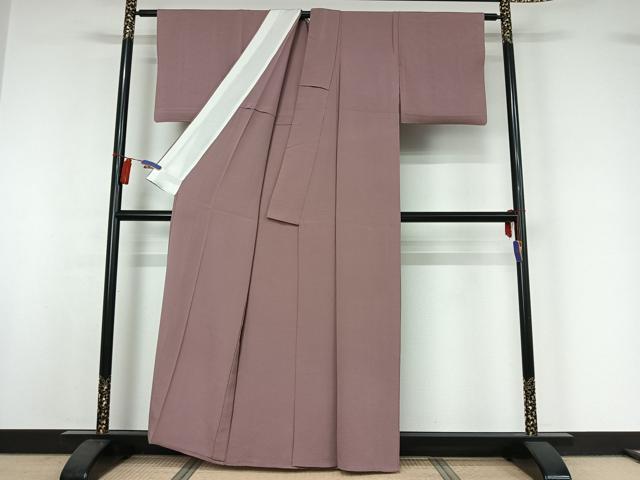 平和屋着物▽お召 単衣 梅鼠色 正絹 逸品 AABI7633jh