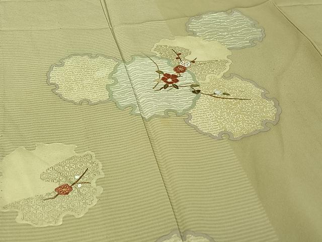 平和屋着物▽訪問着 単衣 刺繍 雪輪花文 金糸 金彩 正絹 逸品 AABI7634jh