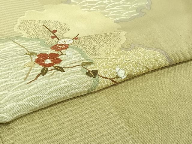平和屋着物▽訪問着 単衣 刺繍 雪輪花文 金糸 金彩 正絹 逸品 AABI7634jh