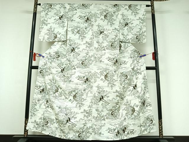 平和屋着物▽小紋 単衣 花車文 金彩 洗える着物 AABI7645jh