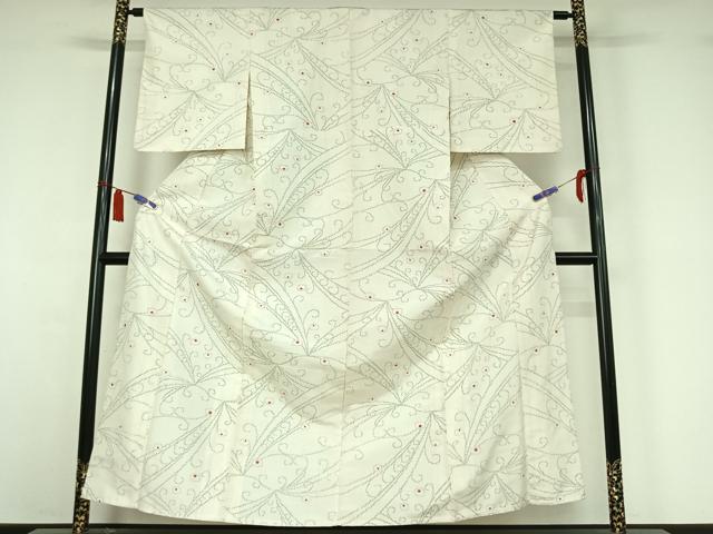 平和屋着物▽上質な紬 単衣 花唐草文 正絹 逸品 AABI7653jh