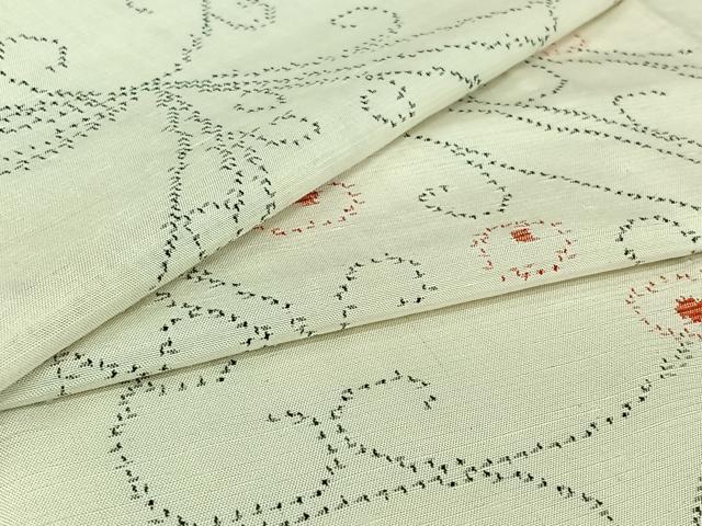 平和屋着物▽上質な紬 単衣 花唐草文 正絹 逸品 AABI7653jh