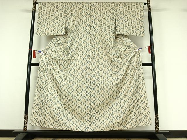 平和屋着物▽上質な紬 単衣 松皮菱文 正絹 逸品 AABI7656jh