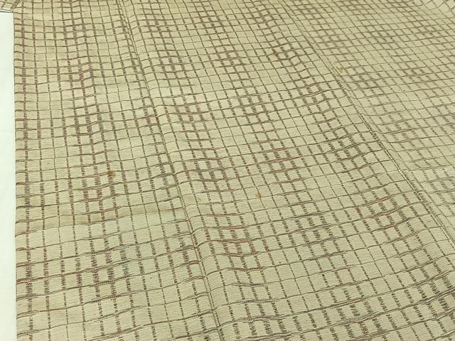 平和屋着物▽上質な紬 単衣 格子 正絹 逸品 AABI7657jh