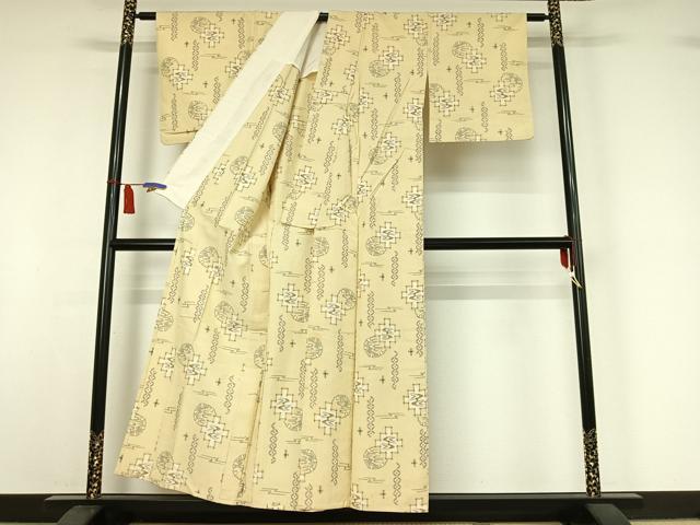 平和屋着物▽上質な紬 単衣 琉球絣 正絹 逸品 AABI7658jh