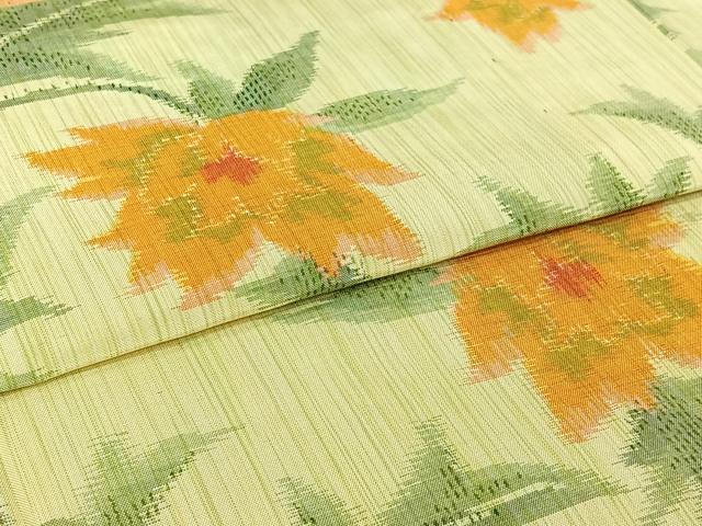 平和屋着物▽上質な紬 単衣 草花文 正絹 逸品 AABI7660jh