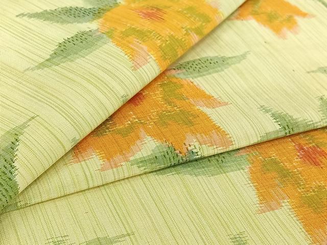 平和屋着物▽上質な紬 単衣 草花文 正絹 逸品 AABI7660jh