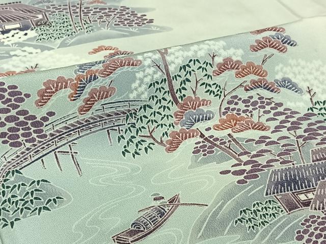 平和屋着物▽訪問着 単衣 風景文 暈し染め 正絹 逸品 AABI7664jh