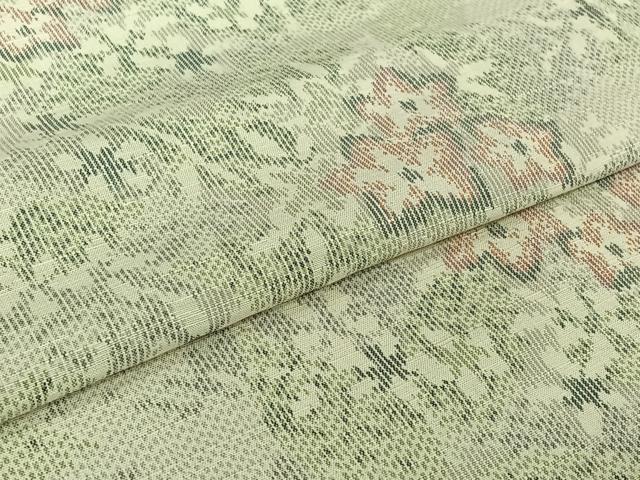 平和屋着物▽上質な紬 単衣 草花文 正絹 逸品 AABI7665jh