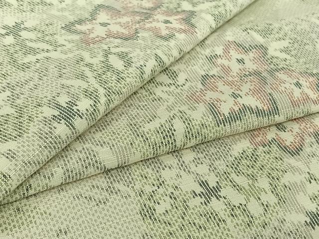 平和屋着物▽上質な紬 単衣 草花文 正絹 逸品 AABI7665jh