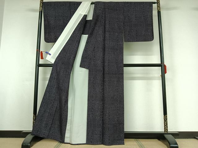 平和屋着物▽上質な紬 単衣 杢目文 正絹 逸品 AABI7666jh