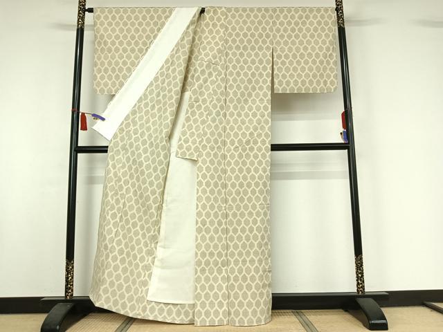 平和屋着物▽上質な紬 単衣 亀甲柄 正絹 逸品 AABI7668jh