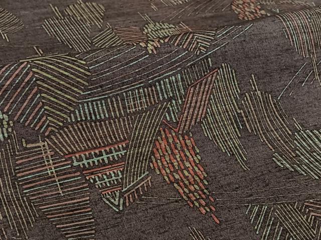 平和屋着物▽上質な紬 単衣 風景文 反端付き 正絹 逸品 AABI7670jh