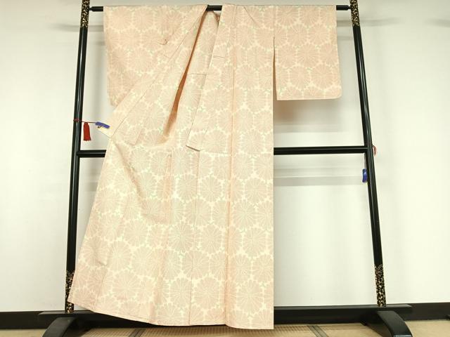 平和屋着物▽上質な紬 単衣 亀甲花文 正絹 逸品 AABI7672jh