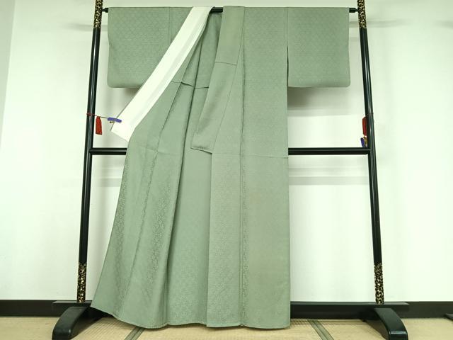 平和屋着物▽上質な色無地 単衣 舞花地紋 柳鼠色 正絹 逸品 AABI7674jh