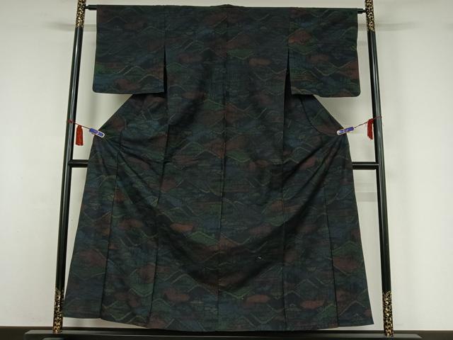 平和屋着物▽上質な紬 単衣 風景文 正絹 逸品 AABI7677jh
