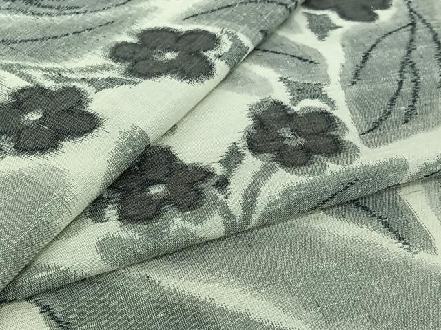 平和屋着物▽上質な紬 単衣 草花文 正絹 逸品 AABI7680jh