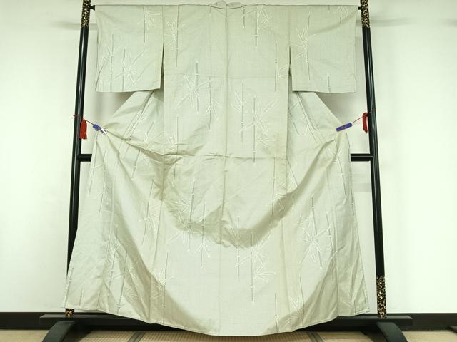 平和屋着物▽お召 単衣 笹竹文 正絹 逸品 AABI7681jh