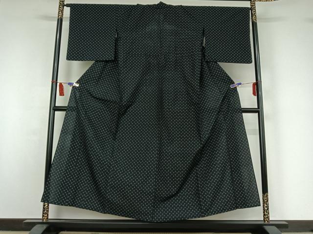 平和屋着物▽上質な紬 単衣 十字絣 黒地 正絹 逸品 AABI7689jh
