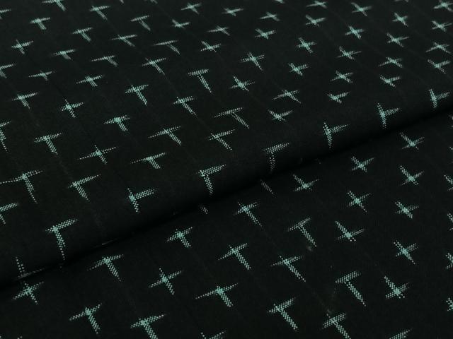 平和屋着物▽上質な紬 単衣 十字絣 黒地 正絹 逸品 AABI7689jh
