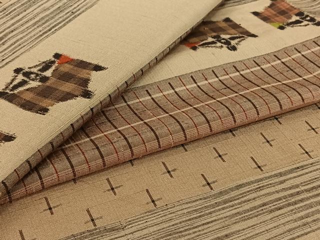 平和屋着物▽上質な紬 単衣 横段文 正絹 逸品 AABI7690jh