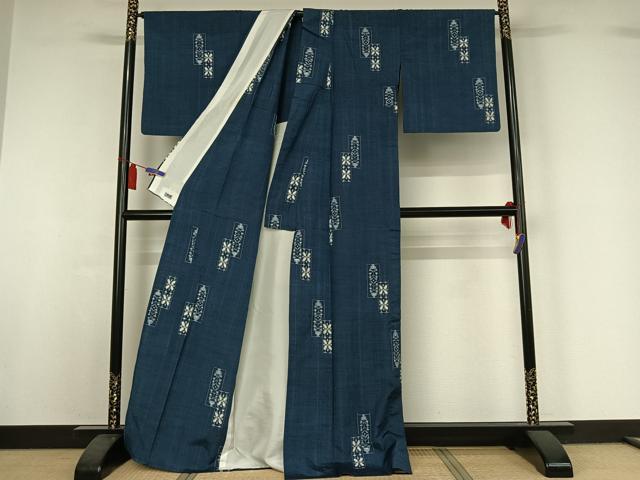 平和屋着物▽上質な紬 単衣 短冊花文 高島屋扱い 正絹 逸品 AABI7692jh