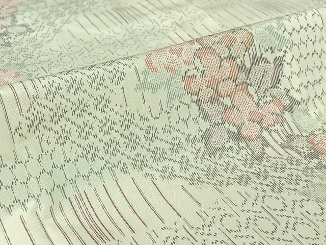 平和屋着物▽上質な紬 単衣 草花文 正絹 逸品 AABI7695jh