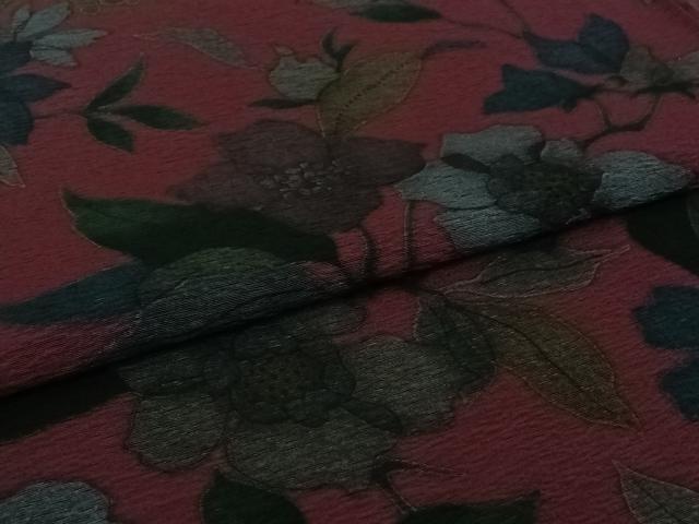 平和屋着物▽上質な小紋 単衣 草花文 反端付き 正絹 逸品 AABI7696jh