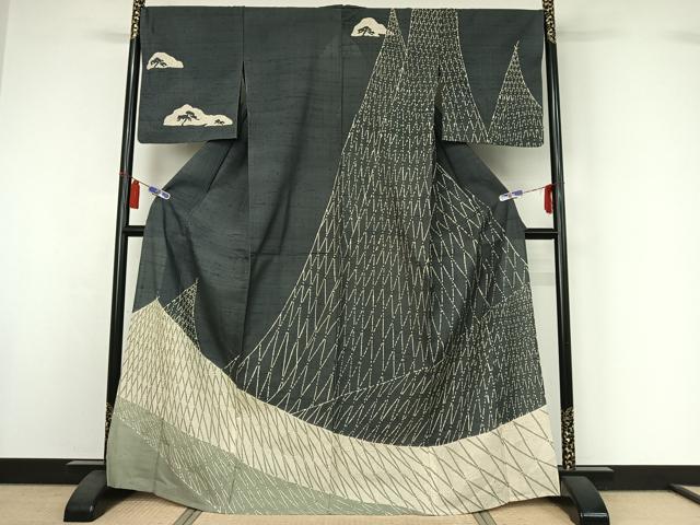平和屋着物▽染織の名門 しょうざん 生紬 訪問着 単衣 風景文 正絹 逸品 AABI7699jh