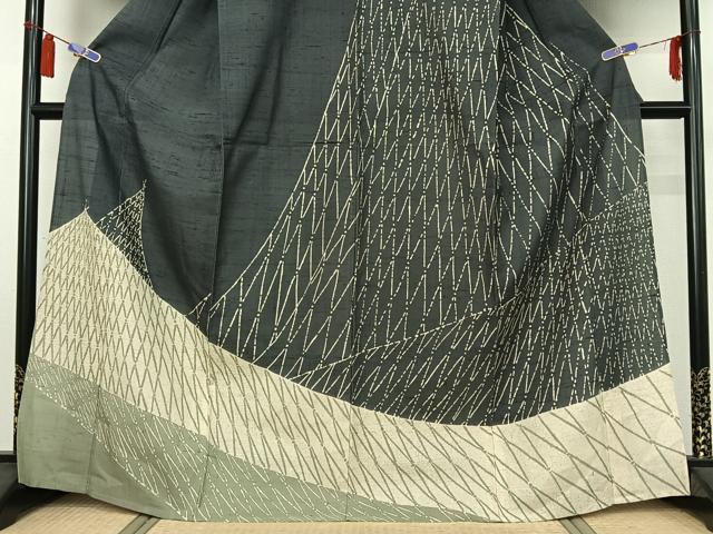 平和屋着物▽染織の名門 しょうざん 生紬 訪問着 単衣 風景文 正絹 逸品 AABI7699jh