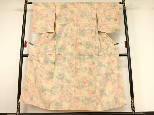平和屋着物▽上質な小紋 単衣 流水花蝶文 暈し染め 正絹 逸品 AABI7700jh