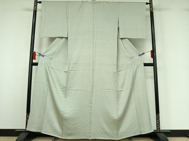 平和屋着物▽上質な色無地 単衣 花尽くし地紋 青磁鼠色 正絹 逸品 AABI7706jh