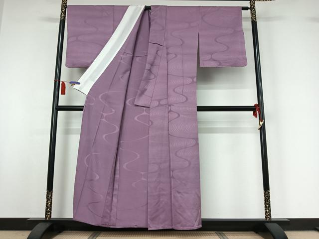 平和屋着物▽上質な色無地 単衣 流水地紋 薄葡萄色 正絹 逸品 AABI7712jh