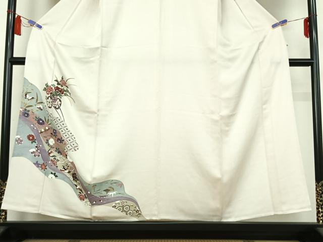 平和屋着物▽訪問着 単衣 吉祥花車文 正絹 逸品 AABI7714jh