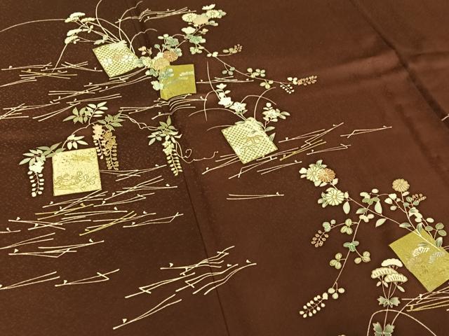 平和屋着物▽訪問着 単衣 色紙花文 金彩 正絹 逸品 AABI7717jh