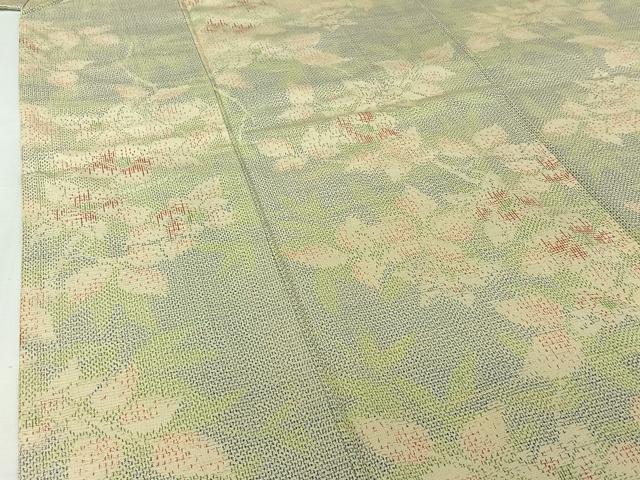 平和屋着物▽上質な紬 単衣 草花文 正絹 逸品 AABI7718jh