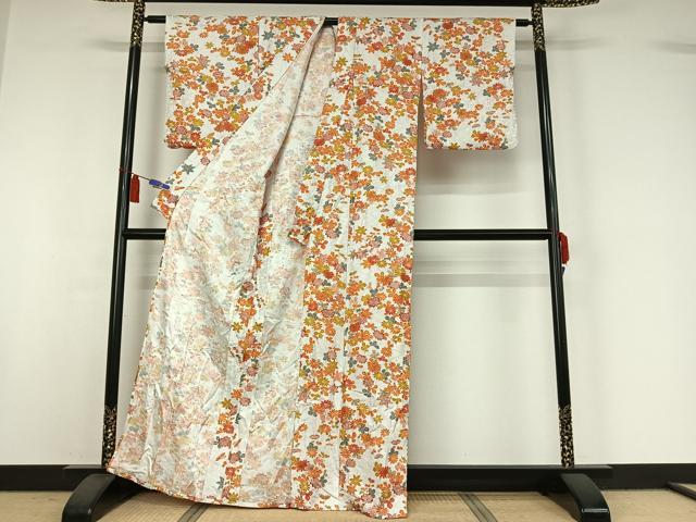 平和屋着物▽小紋 単衣 草花文 金彩 洗える着物 AABI7723jh