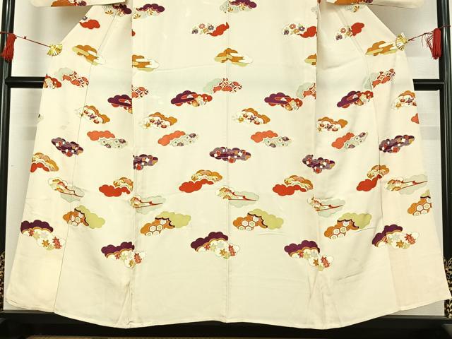平和屋着物▽訪問着 単衣 雲取り吉祥花文 金彩 正絹 逸品 AABI7727jh